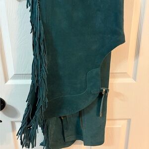 Teal Fringe Suede Chaps
